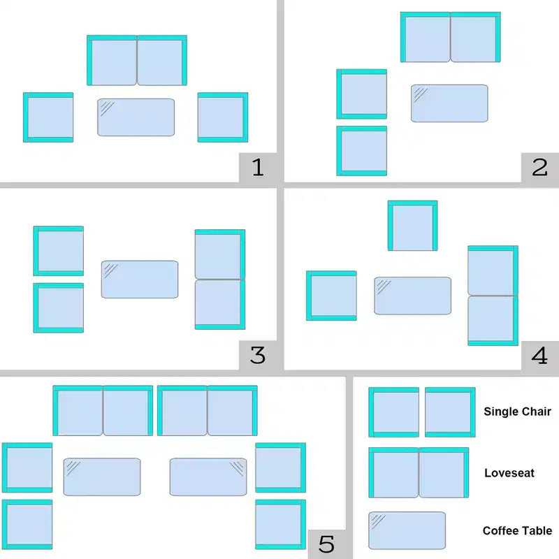 Costway Ensemble de Meubles de Jardin 4 pièces en Rotin avec Table, Étagère et Canapé, Coussins Turquoise/Rouge/Gris