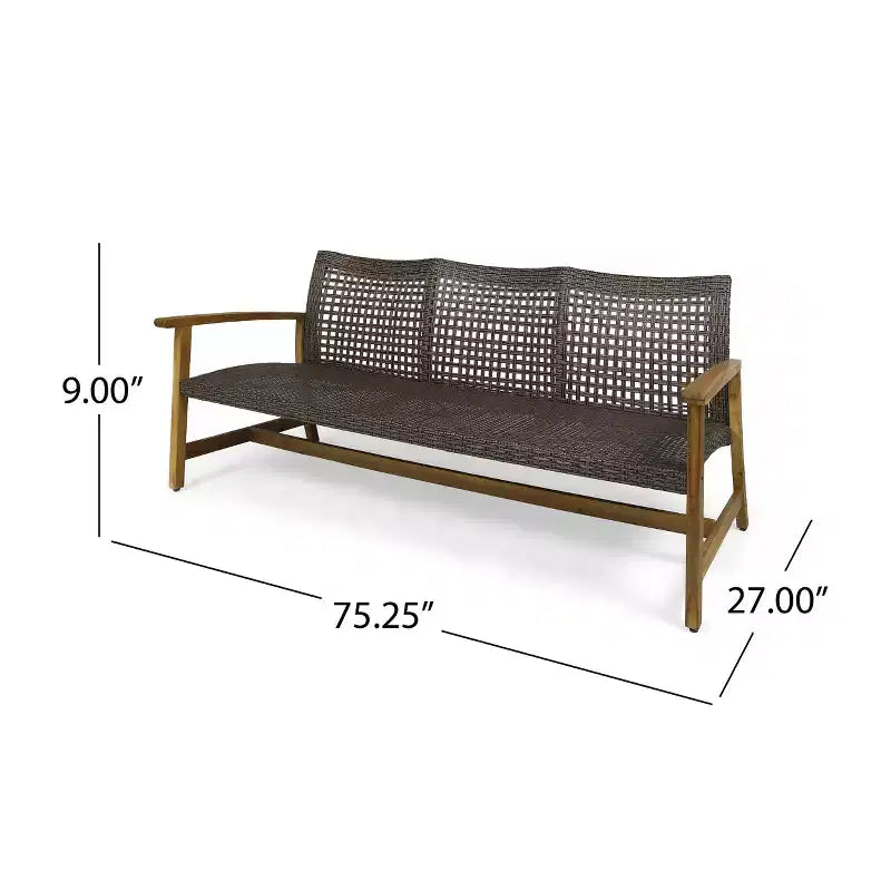 Christopher Knight Home Sewell Ensemble canapé 3 places et table basse en bois d'acacia et osier d'extérieur