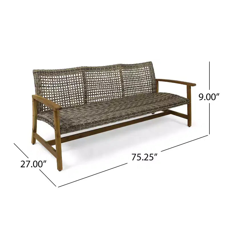 Christopher Knight Home Sewell Ensemble canapé 3 places et table basse en bois d'acacia et osier d'extérieur