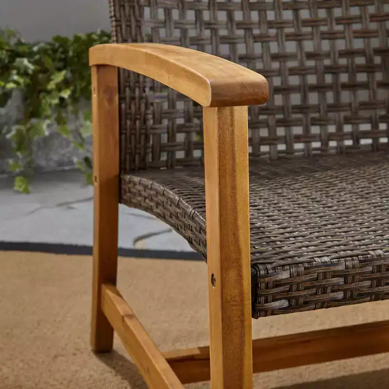Christopher Knight Home Sewell Ensemble canapé 3 places et table basse en bois d'acacia et osier d'extérieur