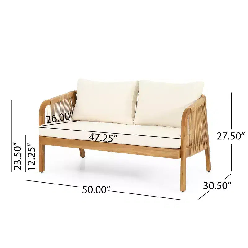 Christopher Knight Home Allerton Ensemble de conversation d'extérieur 4 places en bois d'acacia et osier avec coussins, teck et beige