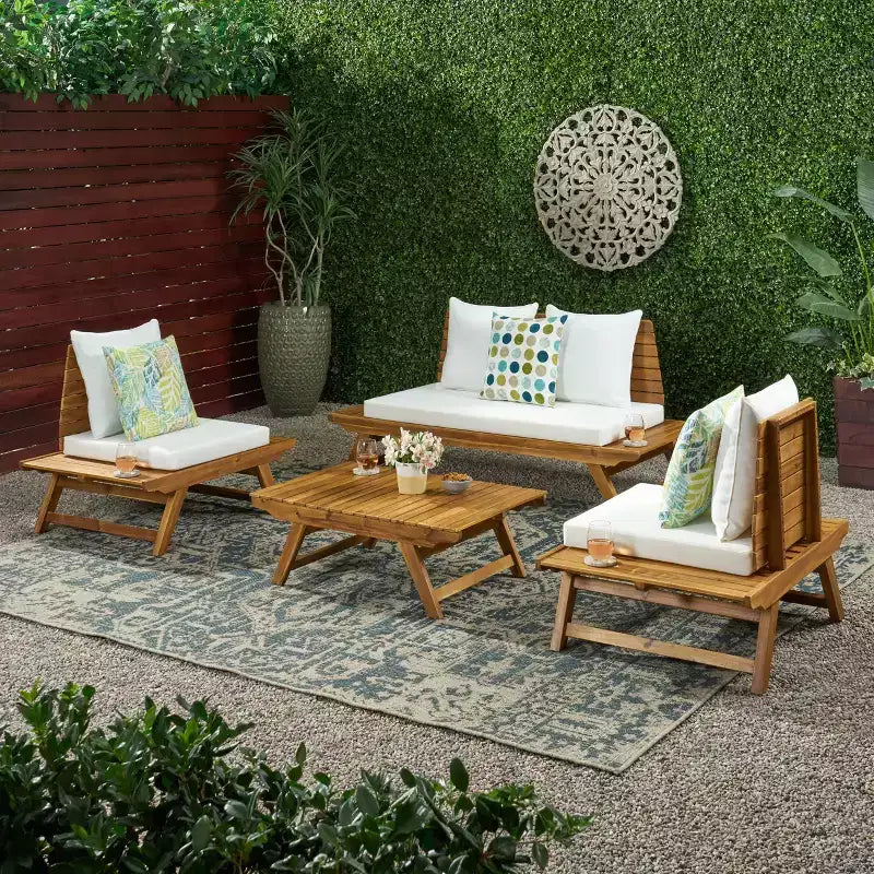 Christopher Knight Home Sedona Ensemble de conversation d'extérieur 4 places en bois d'acacia avec coussins