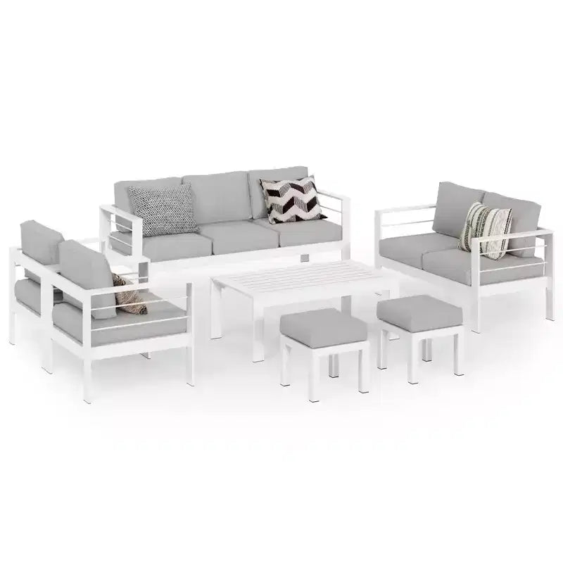 Ensemble de mobilier de jardin en aluminium Heynemo avec repose-pieds, canapé d'extérieur modulable en métal avec coussin de 5 pouces et table basse pour balcon, jardin