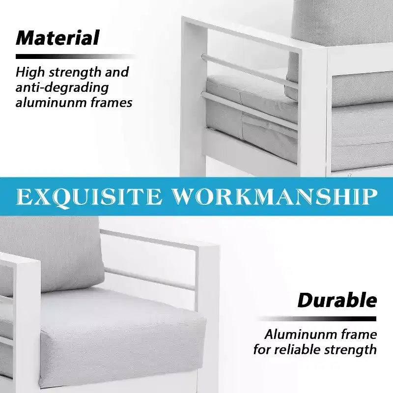 Ensemble de mobilier de jardin en aluminium Heynemo avec repose-pieds, canapé d'extérieur modulable en métal avec coussin de 5 pouces et table basse pour balcon, jardin