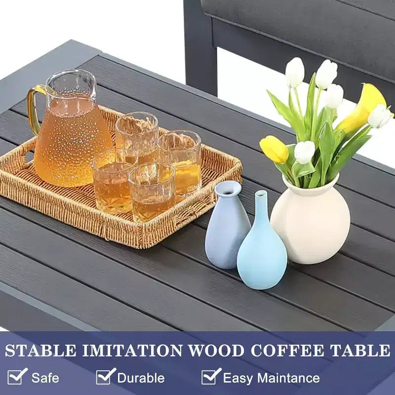 Ensemble de meubles de patio d'extérieur en aluminium Heynemo, ensemble de conversation moderne d'extérieur de 4 pièces avec canapé modulable, coussin et table basse pour balcon