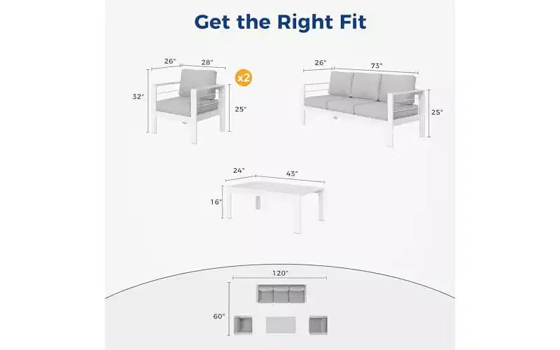 Ensemble de meubles de patio d'extérieur en aluminium Heynemo, ensemble de conversation moderne d'extérieur de 4 pièces avec canapé modulable, coussin et table basse pour balcon