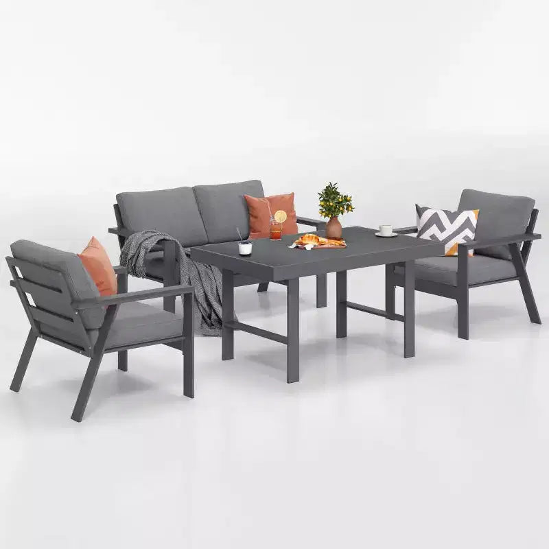 Heynemo Ensemble de canapés de jardin 5 pièces en aluminium, canapé sectionnel moderne en métal avec coussins pour patio et conversation