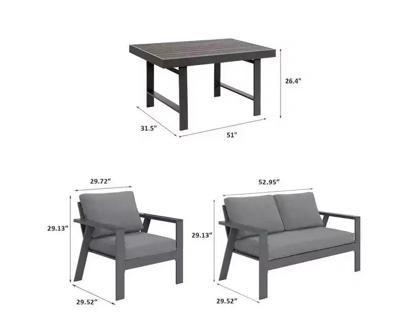 Heynemo Ensemble de canapés de jardin 5 pièces en aluminium, canapé sectionnel moderne en métal avec coussins pour patio et conversation