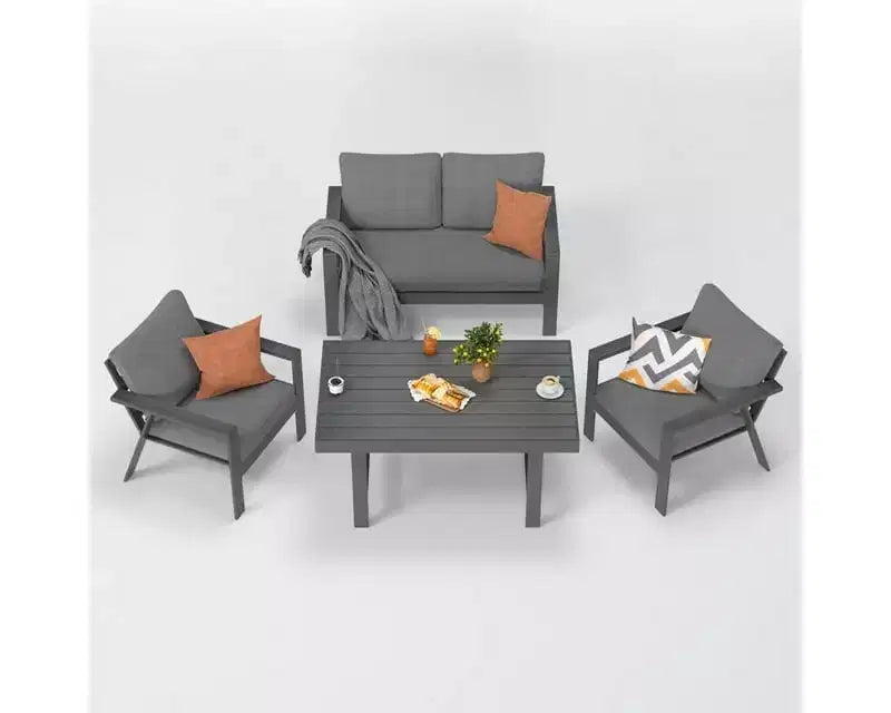 Heynemo Ensemble de canapés de jardin 5 pièces en aluminium, canapé sectionnel moderne en métal avec coussins pour patio et conversation