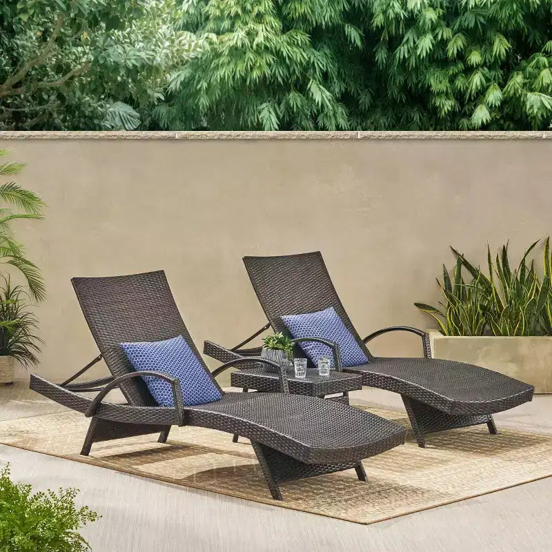 GDFStudio Soleil Ensemble conversationnel de 3 pièces pour chaise longue inclinable en osier d'extérieur avec bras réglables