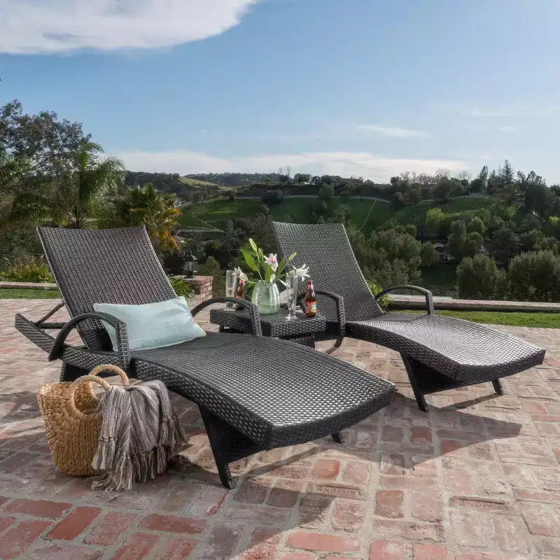 GDFStudio Soleil Ensemble conversationnel de 3 pièces pour chaise longue inclinable en osier d'extérieur avec bras réglables