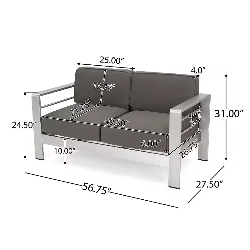 GDFStudio Crested Bay Salon de conversation extérieur en aluminium 4 places avec brasero gris clair