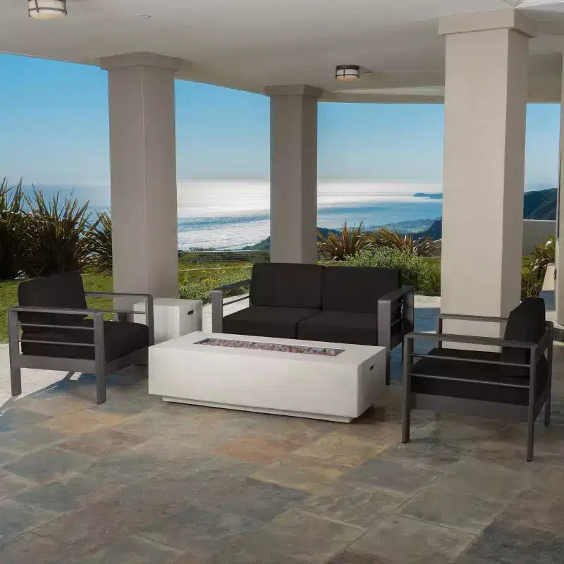 GDFStudio Crested Bay Salon de conversation extérieur en aluminium 4 places avec brasero gris clair