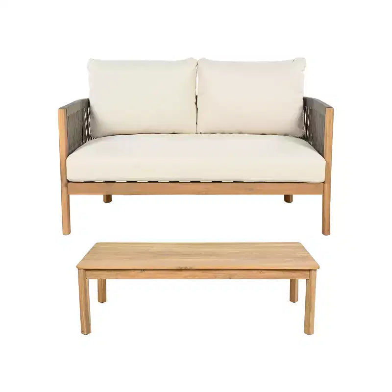 Christopher Knight Home Gilda Ensemble de conversation 2 places avec fauteuil et table basse en bois d'acacia et corde tressée