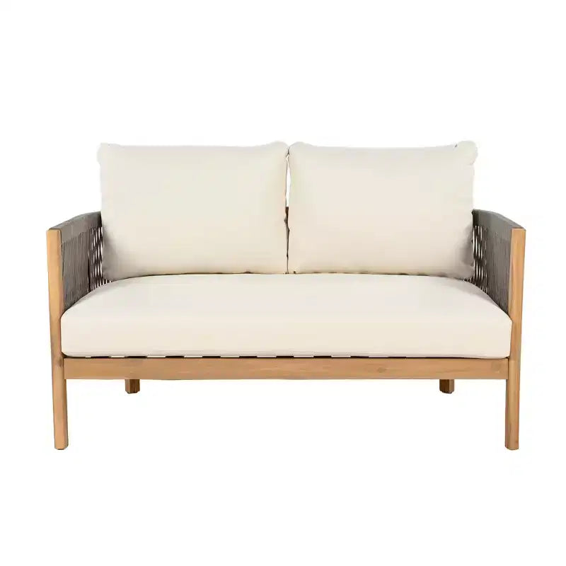 Christopher Knight Home Gilda Ensemble de conversation 2 places avec fauteuil et table basse en bois d'acacia et corde tressée