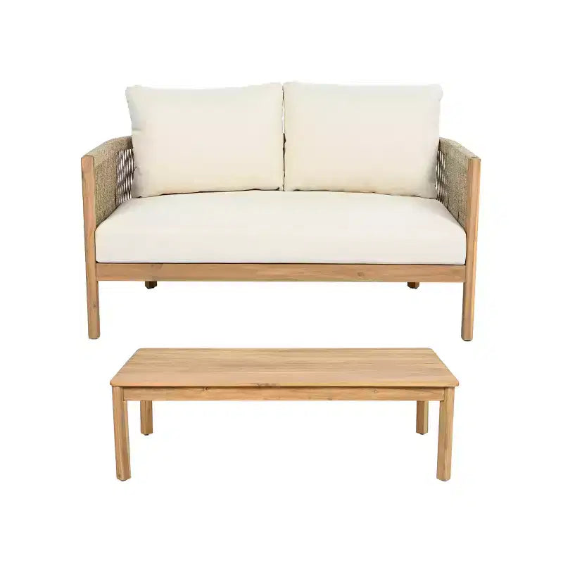 Christopher Knight Home Gilda Ensemble de conversation 2 places avec fauteuil et table basse en bois d'acacia et corde tressée