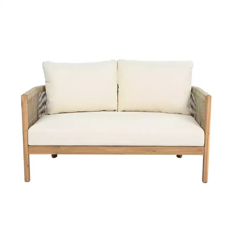 Christopher Knight Home Gilda Ensemble de conversation 2 places avec fauteuil et table basse en bois d'acacia et corde tressée