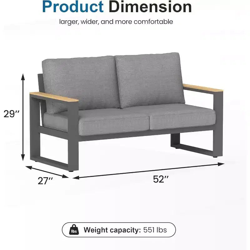 Heynemo Causeuse d'extérieur en aluminium, canapé de terrasse en métal résistant aux intempéries, fauteuil de canapé de patio pour porche, jardin et arrière-cour