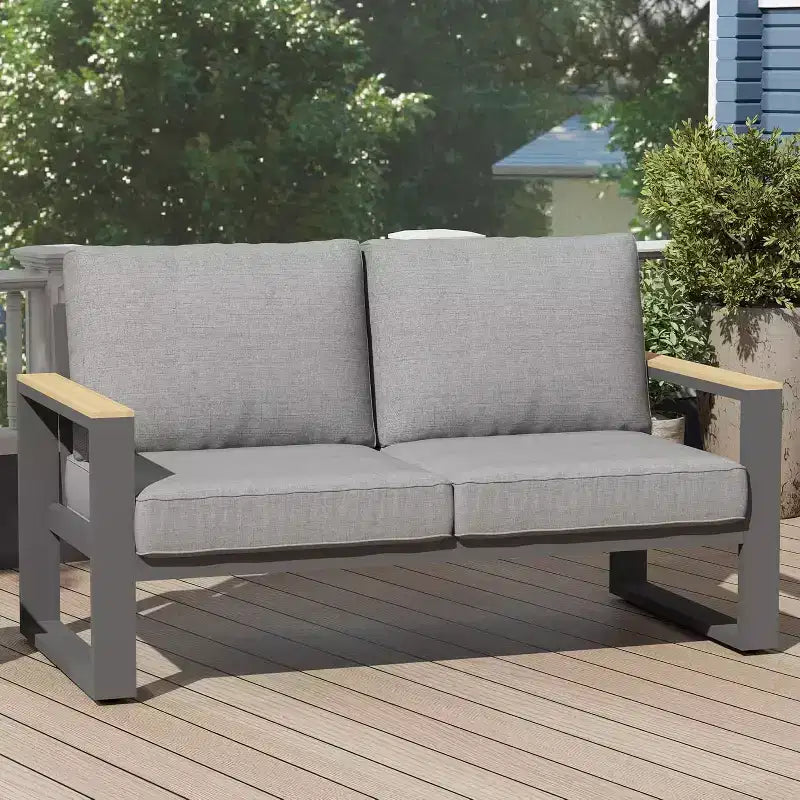 Heynemo Causeuse d'extérieur en aluminium, canapé de terrasse en métal résistant aux intempéries, fauteuil de canapé de patio pour porche, jardin et arrière-cour