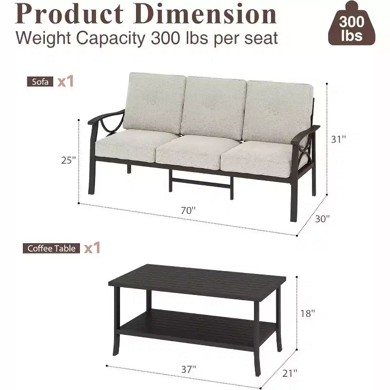 Ensemble de meubles de patio Heynemo pour l'extérieur, ensemble de conversation de patio de 2 pièces, ensemble de meubles en métal avec canapé 3 places