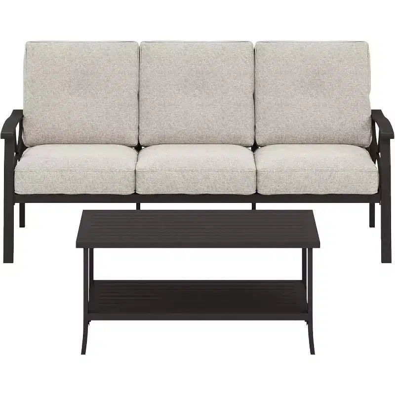 Ensemble de meubles de patio Heynemo pour l'extérieur, ensemble de conversation de patio de 2 pièces, ensemble de meubles en métal avec canapé 3 places
