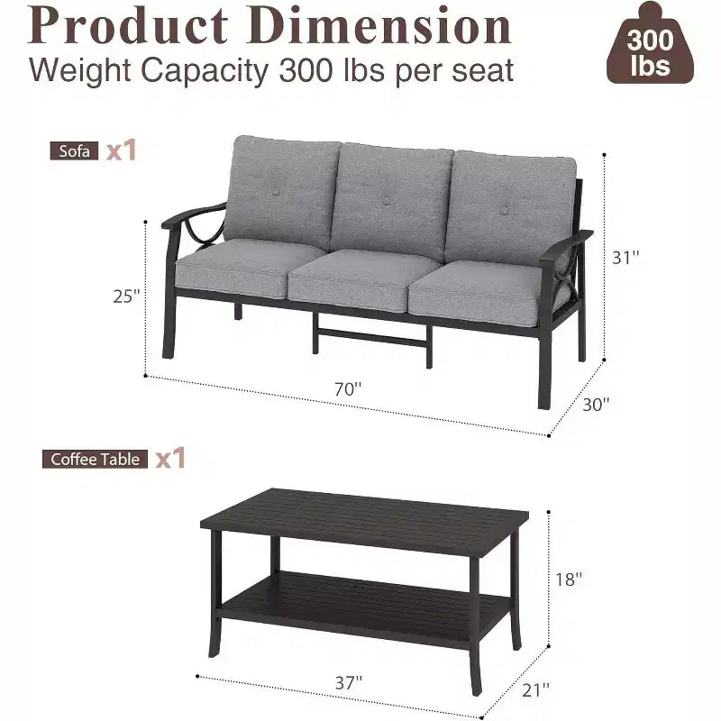Ensemble de meubles de patio Heynemo pour l'extérieur, ensemble de conversation de patio de 2 pièces, ensemble de meubles en métal avec canapé 3 places