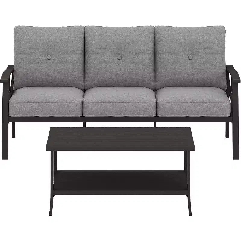 Ensemble de meubles de patio Heynemo pour l'extérieur, ensemble de conversation de patio de 2 pièces, ensemble de meubles en métal avec canapé 3 places