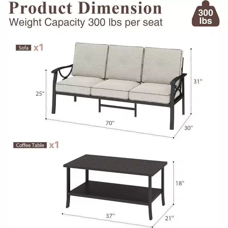 Ensemble de meubles de patio Heynemo pour l'extérieur, ensemble de conversation de patio de 2 pièces, ensemble de meubles en métal avec canapé 3 places