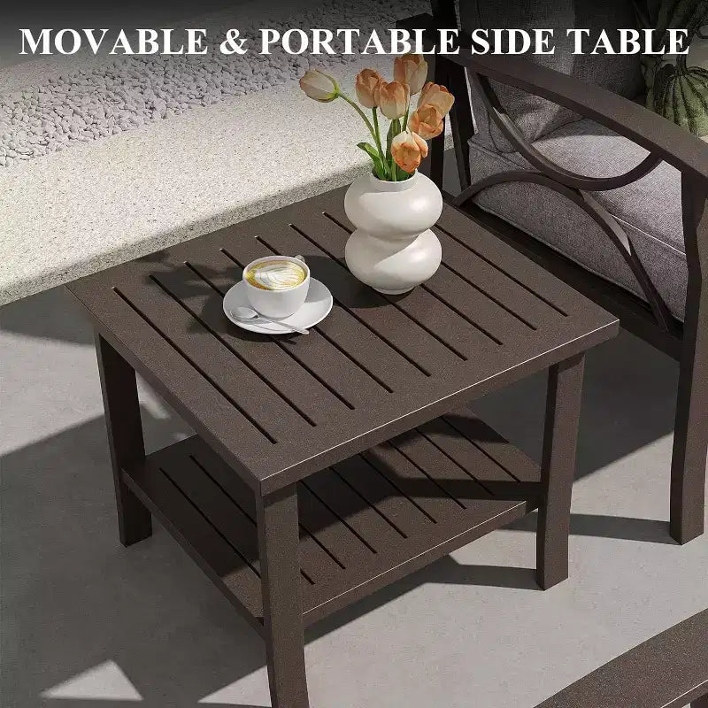 Ensemble de Meubles de Patio Extérieur Heynemo, Ensemble de Conversation de Patio 6 Pièces avec Table Basse et Poufs, Ensemble de Meubles en Métal pour Porche et Jardin, Café
