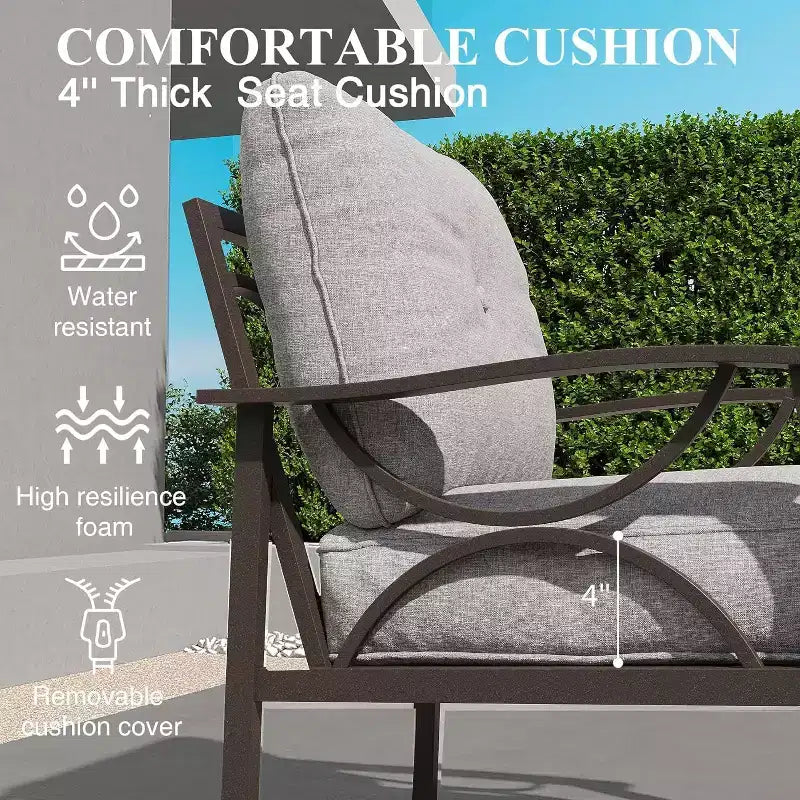 Ensemble de Meubles de Patio Extérieur Heynemo, Ensemble de Conversation de Patio 6 Pièces avec Table Basse et Poufs, Ensemble de Meubles en Métal pour Porche et Jardin, Café