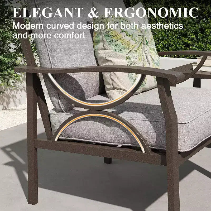 Ensemble de Meubles de Patio Extérieur Heynemo, Ensemble de Conversation de Patio 6 Pièces avec Table Basse et Poufs, Ensemble de Meubles en Métal pour Porche et Jardin, Café