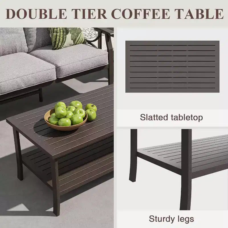 Ensemble de Meubles de Patio Extérieur Heynemo, Ensemble de Conversation de Patio 6 Pièces avec Table Basse et Poufs, Ensemble de Meubles en Métal pour Porche et Jardin, Café