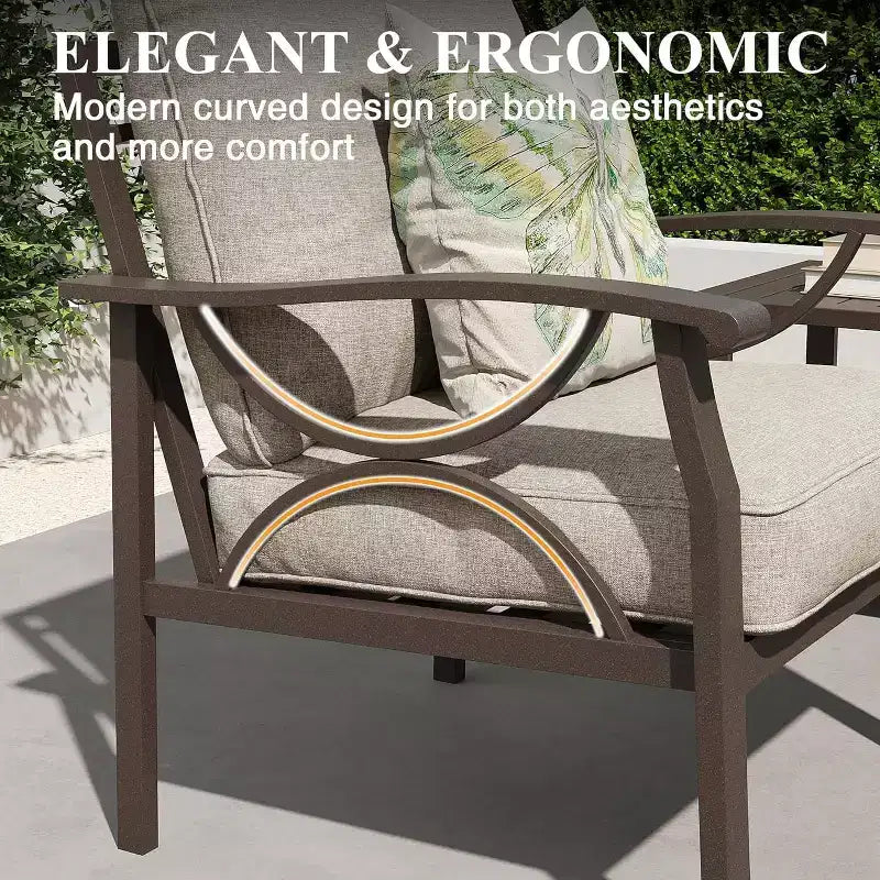 Ensemble de Meubles de Patio Extérieur Heynemo, Ensemble de Conversation de Patio 6 Pièces avec Table Basse et Poufs, Ensemble de Meubles en Métal pour Porche et Jardin, Café