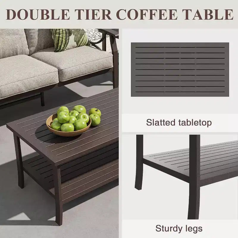Ensemble de Meubles de Patio Extérieur Heynemo, Ensemble de Conversation de Patio 6 Pièces avec Table Basse et Poufs, Ensemble de Meubles en Métal pour Porche et Jardin, Café