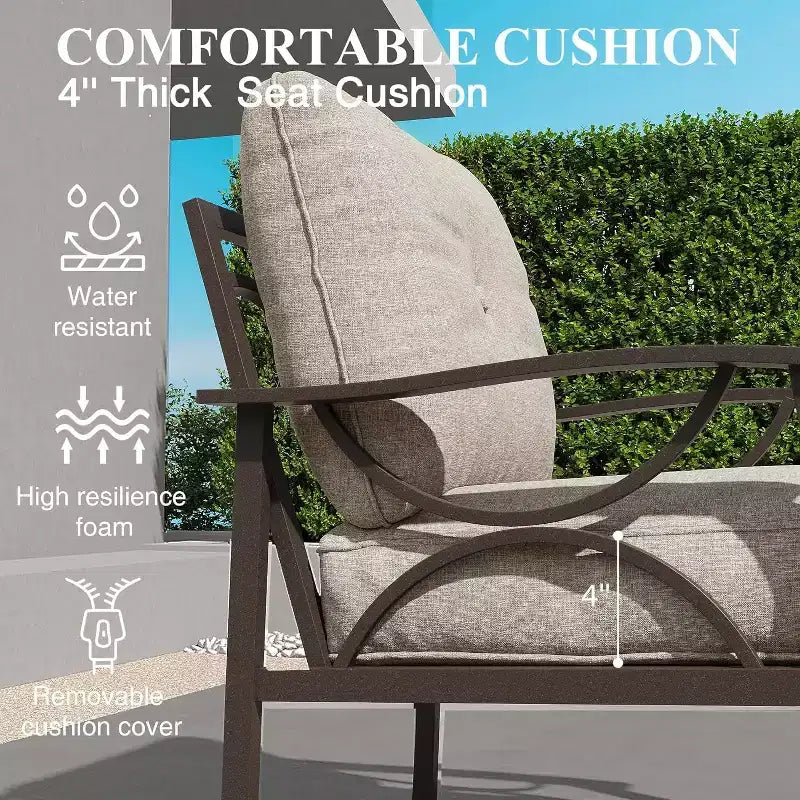 Ensemble de Meubles de Patio Extérieur Heynemo, Ensemble de Conversation de Patio 6 Pièces avec Table Basse et Poufs, Ensemble de Meubles en Métal pour Porche et Jardin, Café
