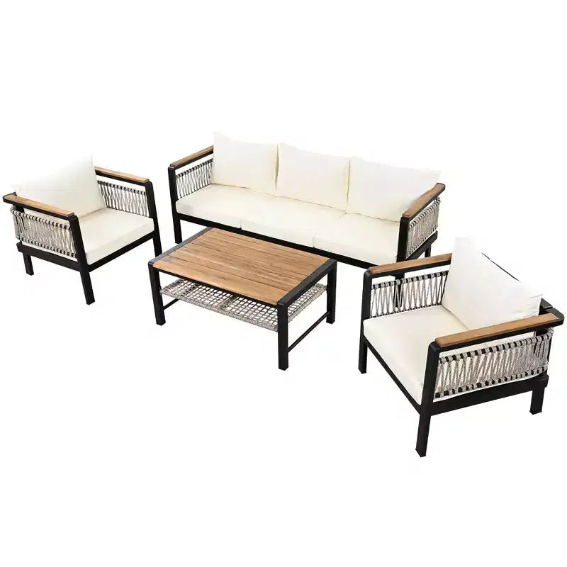 Ensemble de canapé d'angle extérieur 4 pièces, salon de jardin 5 places avec coussins et table basse - ModernLuxe