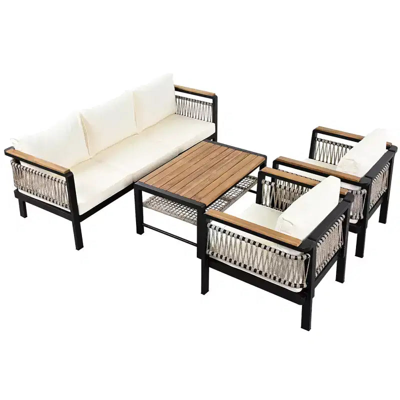 Ensemble de canapé d'angle extérieur 4 pièces, salon de jardin 5 places avec coussins et table basse - ModernLuxe
