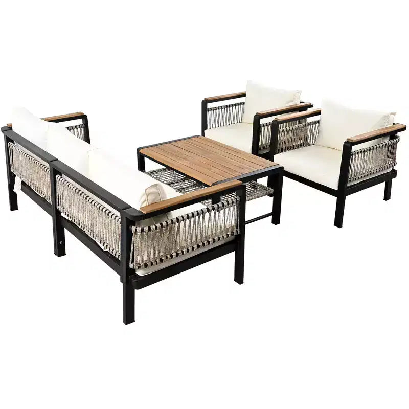 Ensemble de canapé d'angle extérieur 4 pièces, salon de jardin 5 places avec coussins et table basse - ModernLuxe