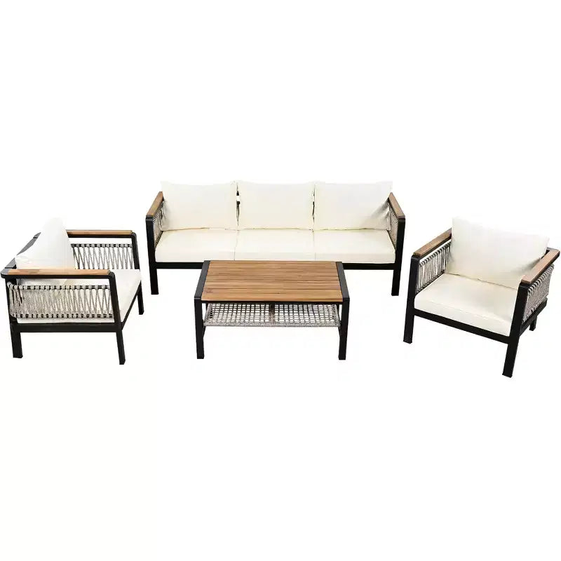 Ensemble de canapé d'angle extérieur 4 pièces, salon de jardin 5 places avec coussins et table basse - ModernLuxe