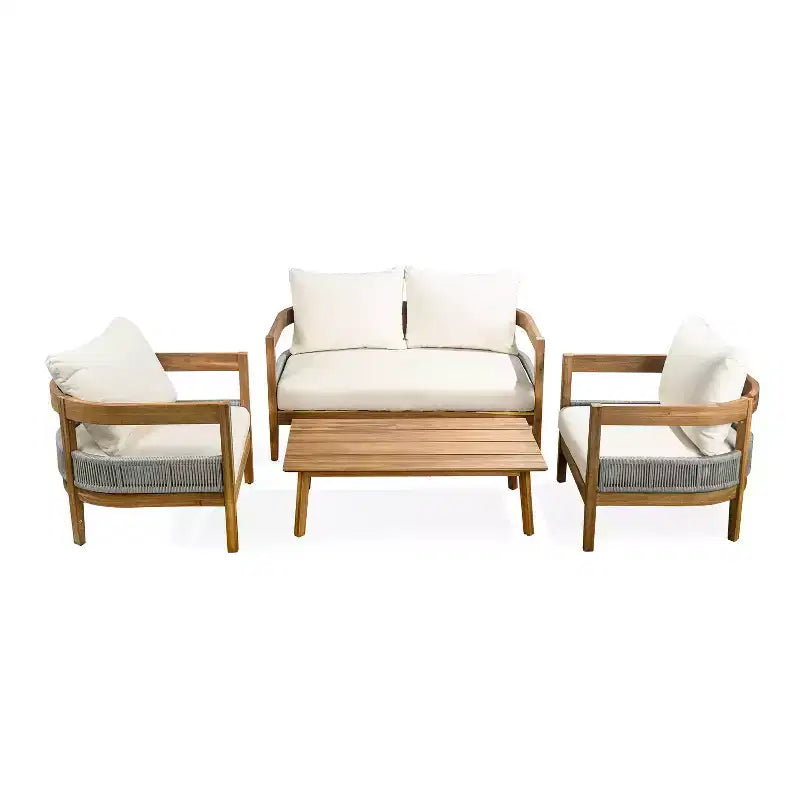 Christopher Knight Home Olympia Ensemble de 4 fauteuils d'extérieur en bois d'acacia, beige/teck