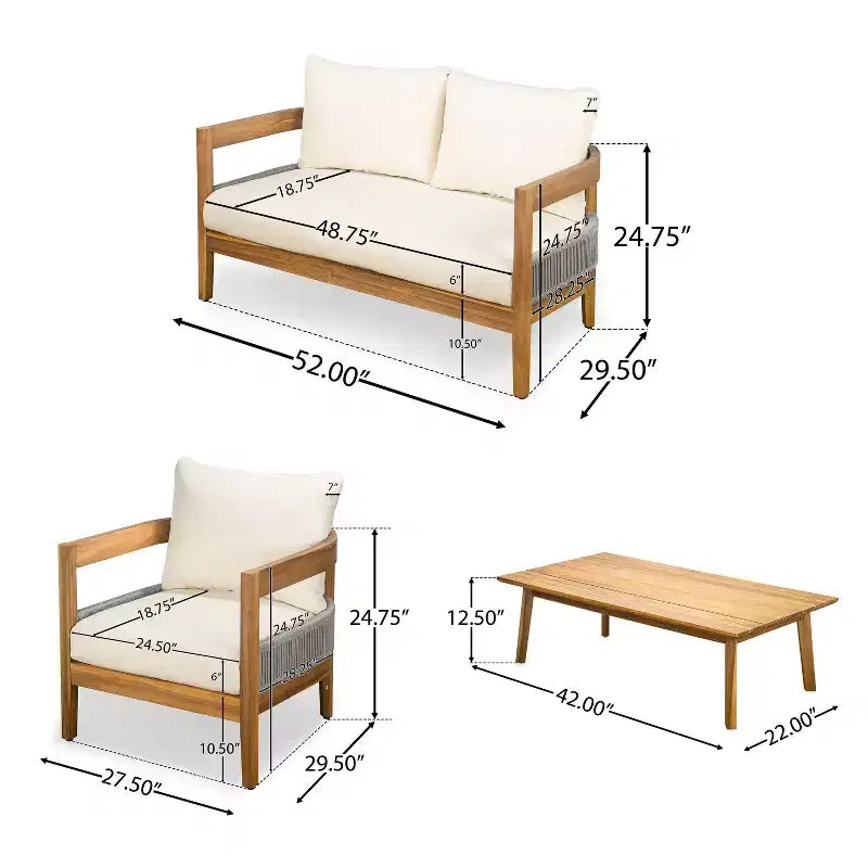 Christopher Knight Home Olympia Ensemble de 4 fauteuils d'extérieur en bois d'acacia, beige/teck