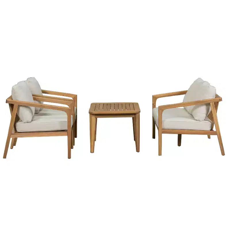 Christopher Knight Home Osborn Ensemble de 4 pièces en bois d'acacia avec coussins, motif à lattes, teck/beige