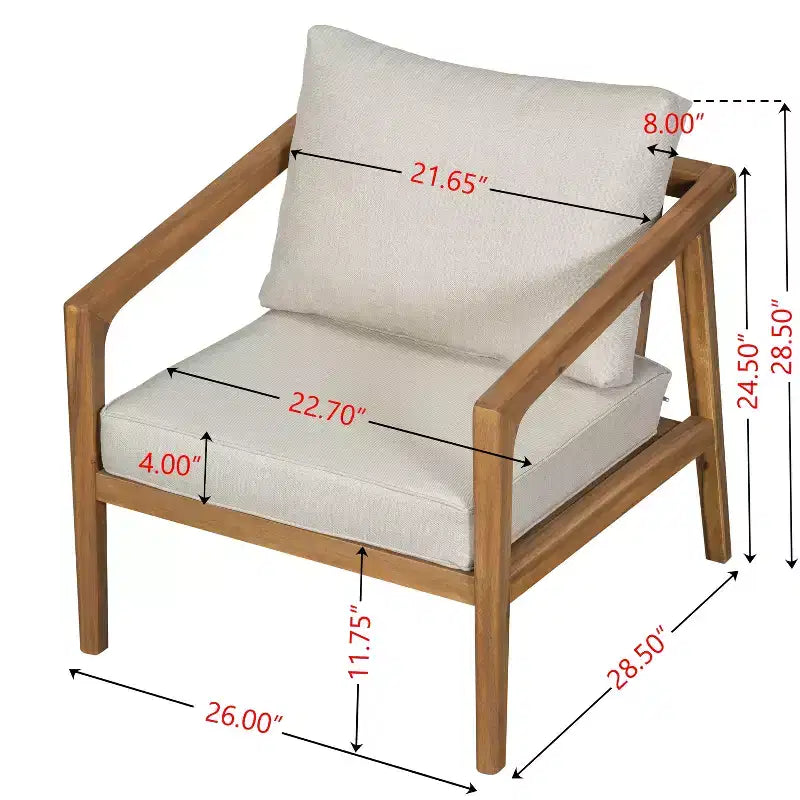 Christopher Knight Home Osborn Ensemble de 4 pièces en bois d'acacia avec coussins, motif à lattes, teck/beige