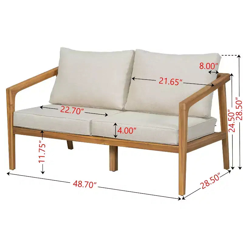 Christopher Knight Home Osborn Ensemble de 4 pièces en bois d'acacia avec coussins, motif à lattes, teck/beige