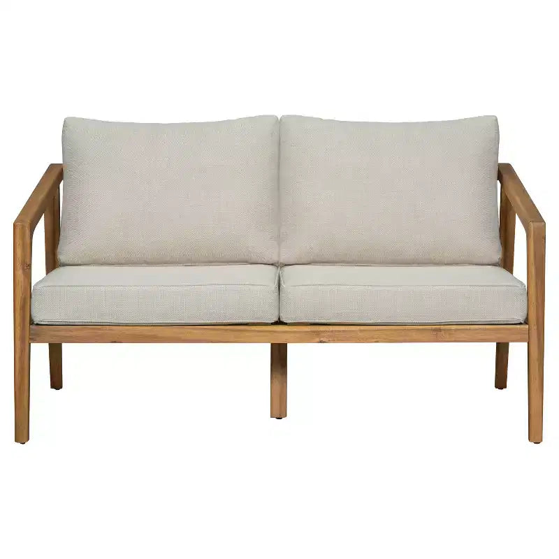 Christopher Knight Home Osborn Ensemble de 4 pièces en bois d'acacia avec coussins, motif à lattes, teck/beige