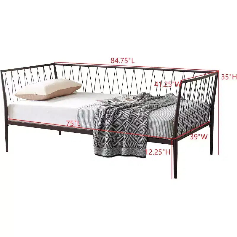 Cadre de lit de repos double en métal moderne avec support de matelas, Bronze