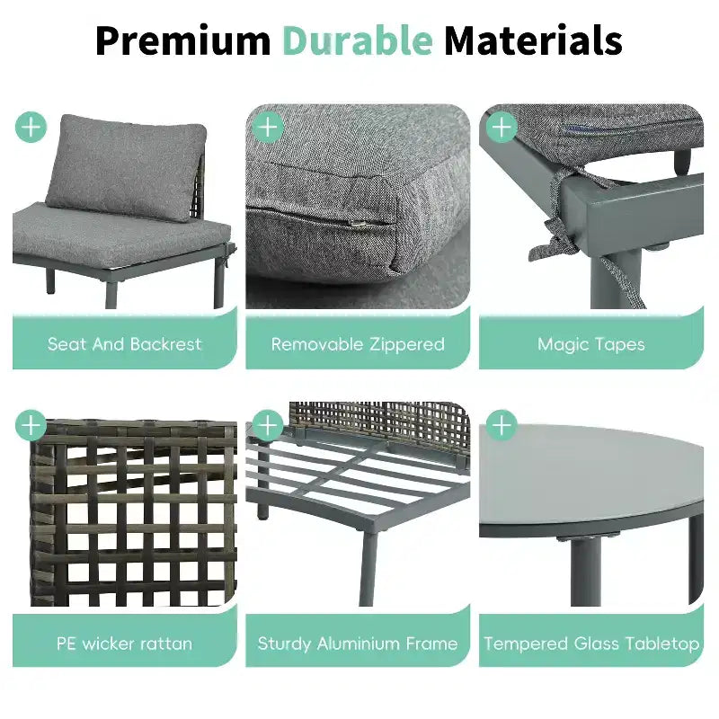 Ensemble de canapé de patio demi-lune 6 pièces Whisen avec 2 tables basses et 4 oreillers, sectionnel en rotin PE