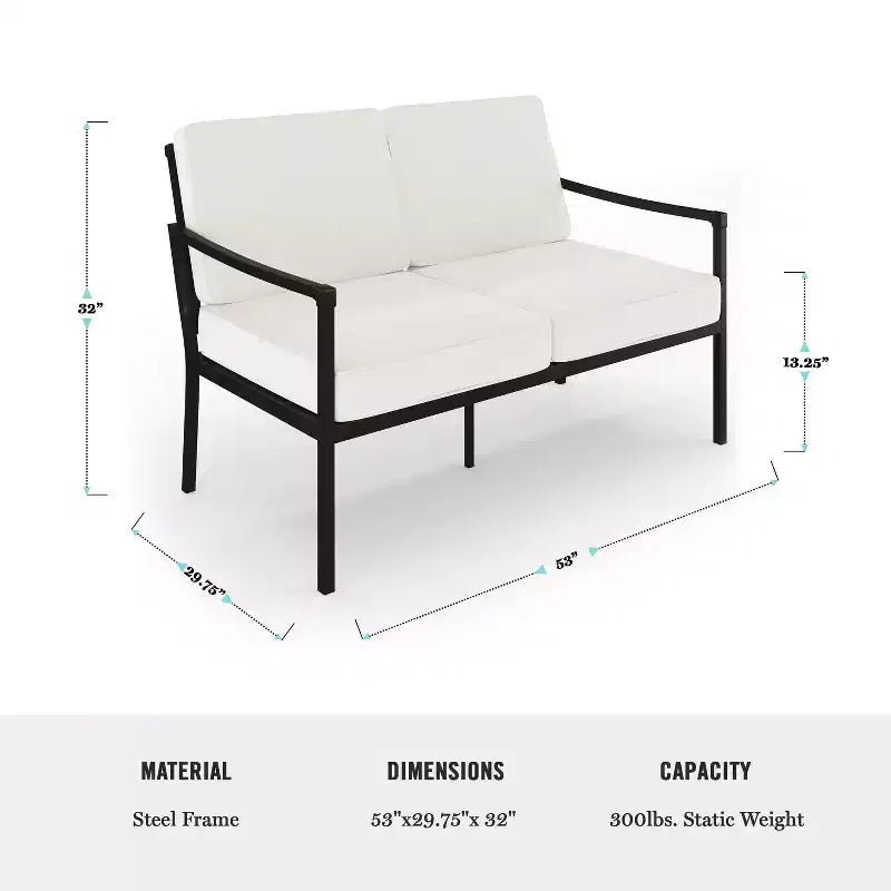 Ensemble de conversation 4 pièces de patio en acier Martha Stewart avec causeuse, 2 chaises, table basse en noir