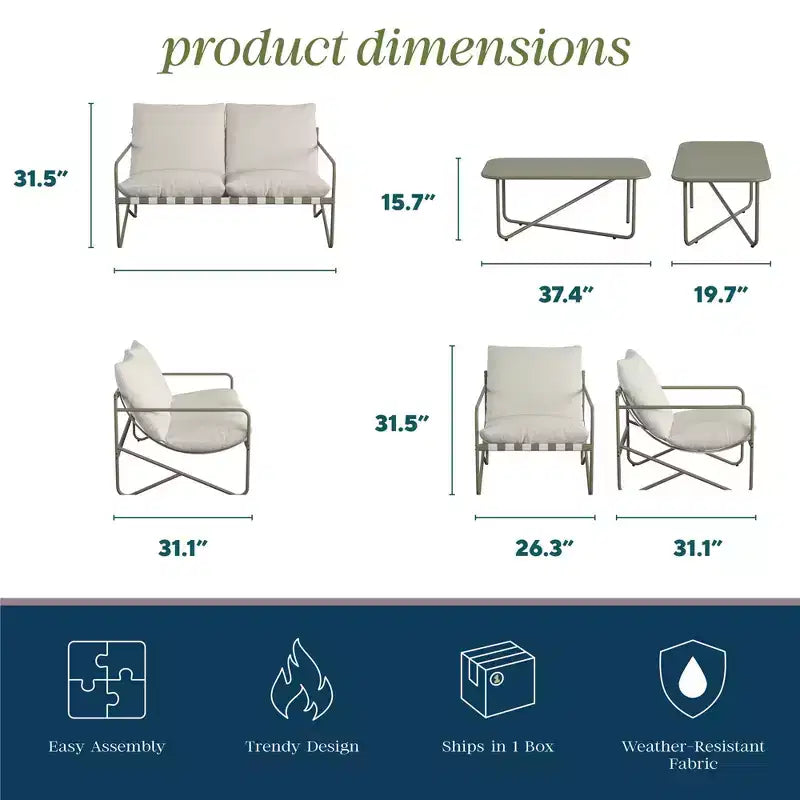 Ensemble de conversation 4 pièces Novogratz Wrenn avec coussins et assise en toile tendue