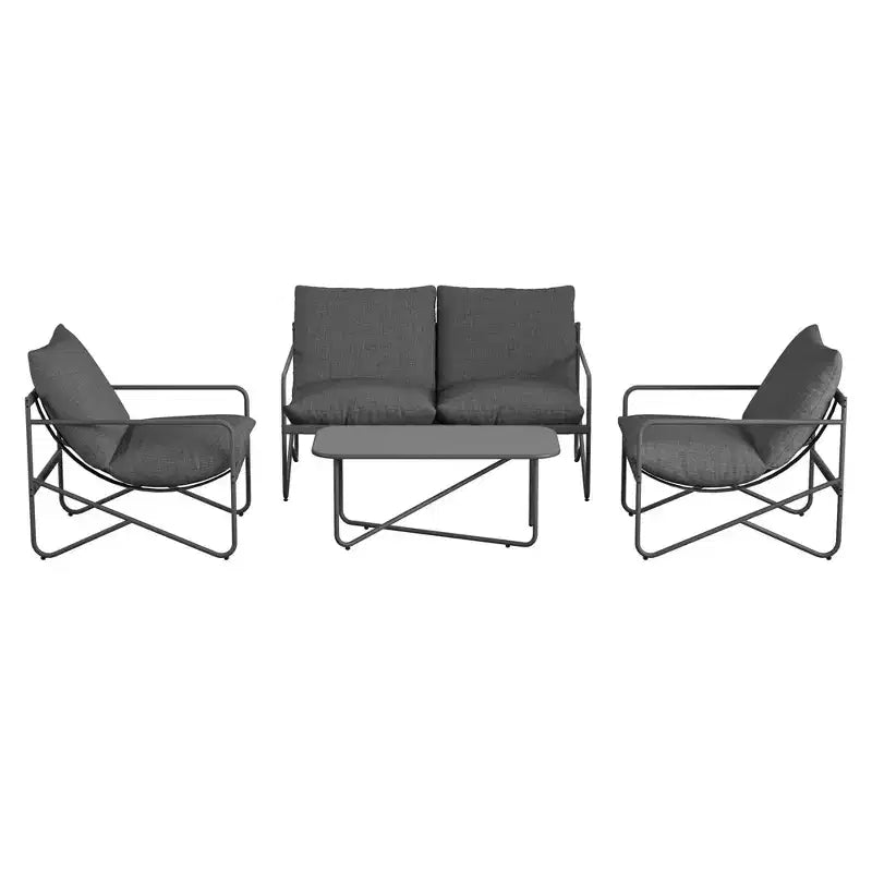 Ensemble de conversation 4 pièces Novogratz Wrenn avec coussins et assise en toile tendue